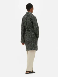 Abrigo De Tejido De Espiga Con Cinturón