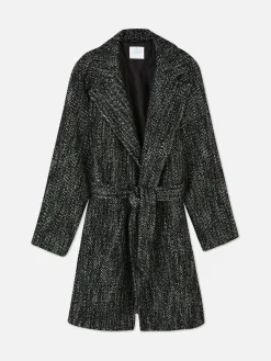 Abrigo De Tejido De Espiga Con Cinturón