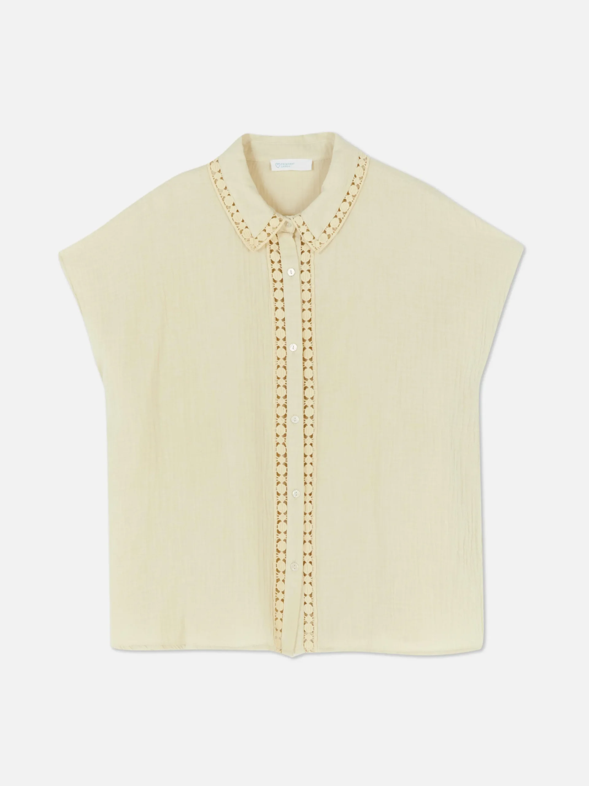 Blusa De Manga Corta Con Ribetes De Ganchillo