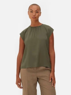 Blusa De Mangas Casquillo Con Cuello Fruncido