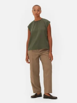 Blusa De Mangas Casquillo Con Cuello Fruncido