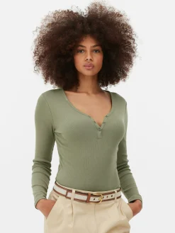 Body De Manga Larga Y Cuello Henley