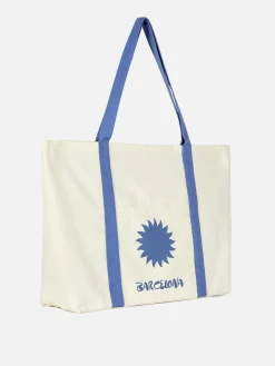 Bolso Shopper De Lona Extragrande Con Diseño Urbano