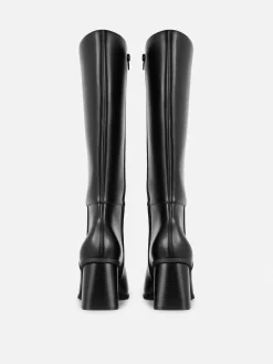 Botas De Piel Sintética Hasta La Rodilla Con Tacón