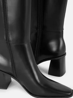 Botas De Piel Sintética Hasta La Rodilla Con Tacón