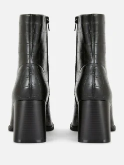 Botines De Tacón De Piel De Cocodrilo Sintética