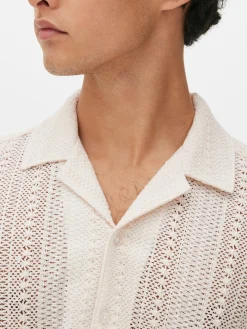 Camisa De Manga Corta De Ganchillo Con Botones