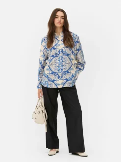 Camisa De Manga Larga Floral Abstracta