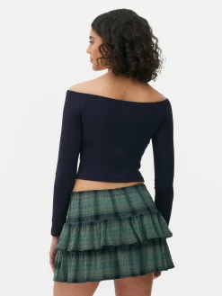 Camiseta Corta De Manga Larga Con Cuello Barco