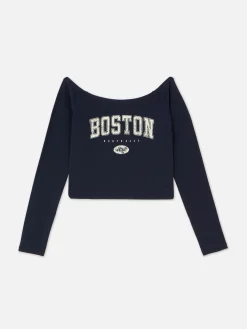 Camiseta Corta De Manga Larga Con Cuello Barco