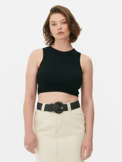 Camiseta Corta De Punto Sin Mangas De Cuello Redondo