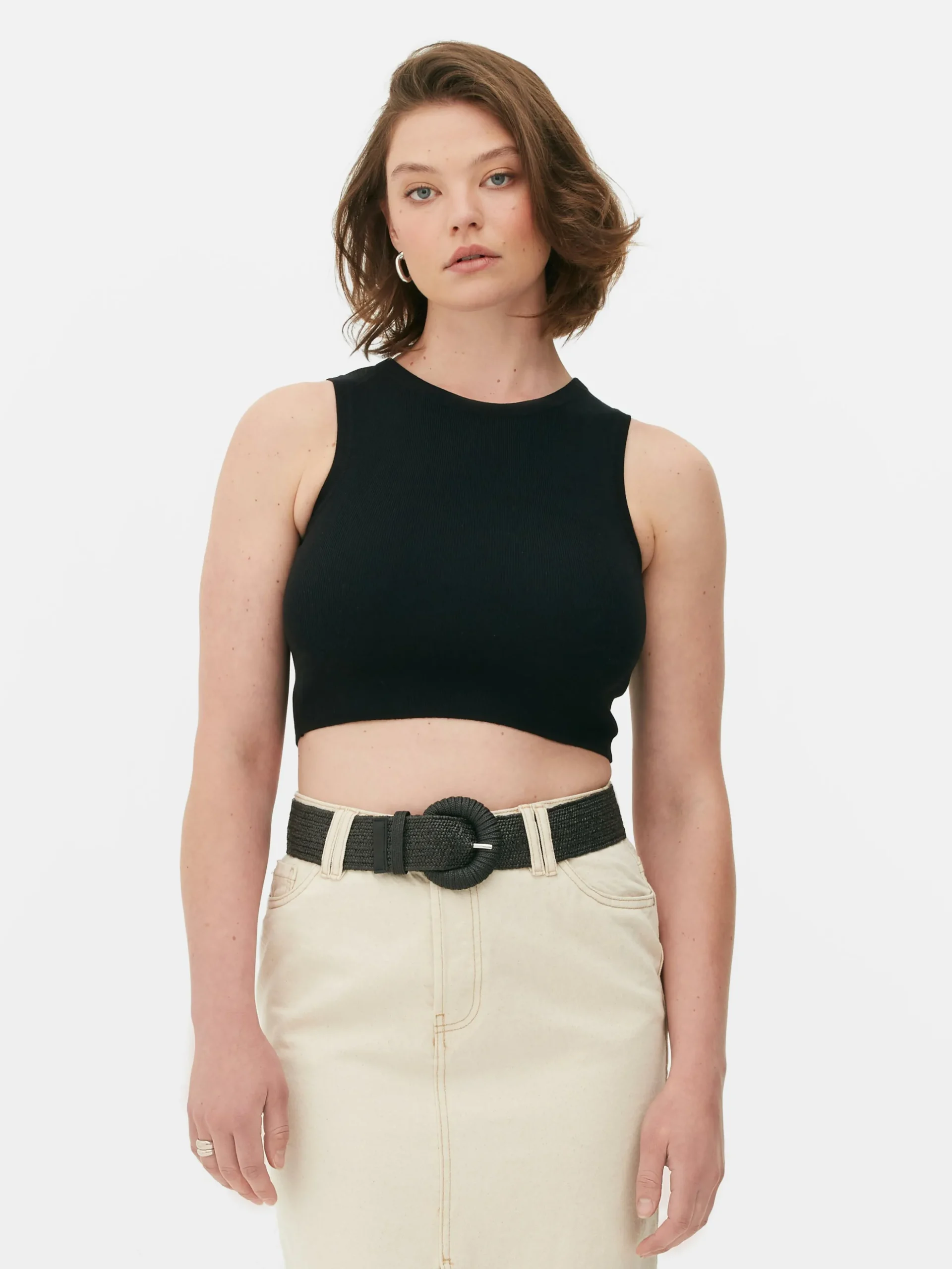 Camiseta Corta De Punto Sin Mangas De Cuello Redondo