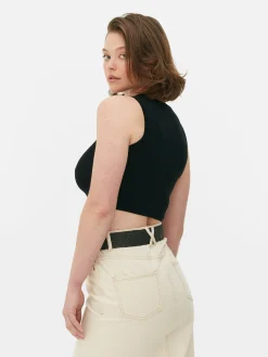 Camiseta Corta De Punto Sin Mangas De Cuello Redondo