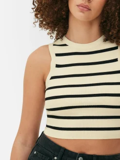 Camiseta Corta De Punto Sin Mangas De Cuello Redondo