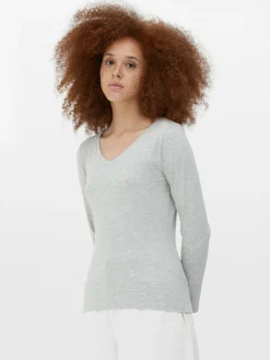 Camiseta De Manga Larga Con Cuello De Pico