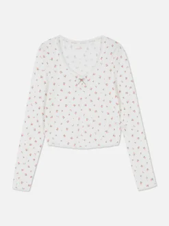 Camiseta De Pijama De Manga Larga De Pointelle