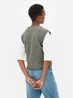 Camiseta De Punto Sin Mangas Con Cuello De Pico