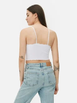 Camiseta De Tirantes Corta Con Ribete De Encaje