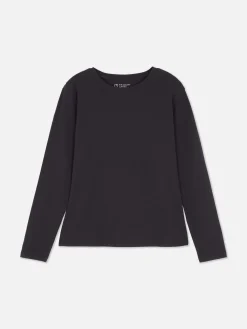 Camiseta Elástica De Manga Larga Con Cuello Redondo