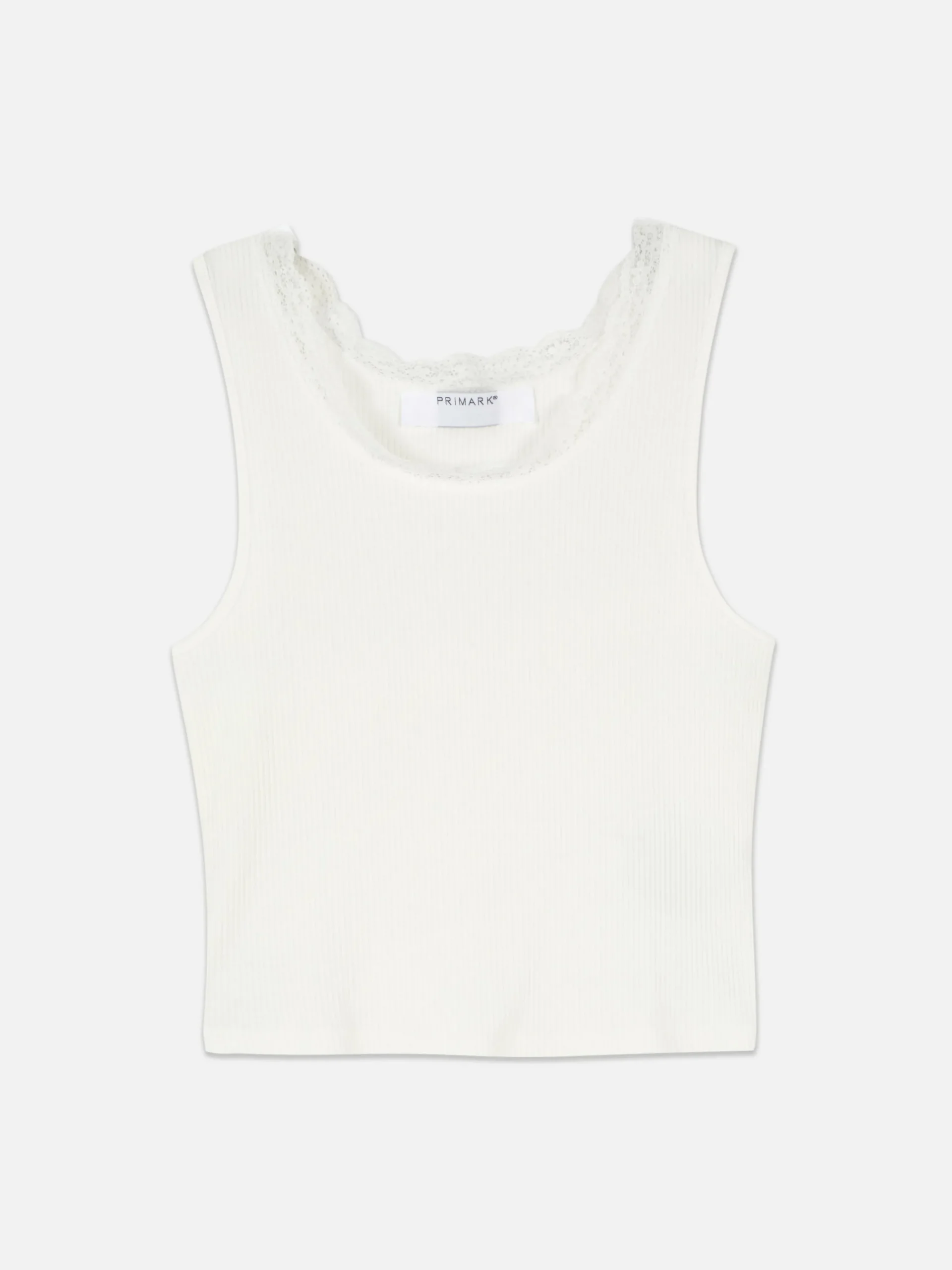 Camiseta Sin Mangas Acanalada Con Ribetes De Encaje