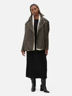 Cazadora Motera Extragrande De Efecto Desgastado