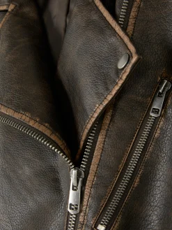 Cazadora Motera Extragrande De Efecto Desgastado