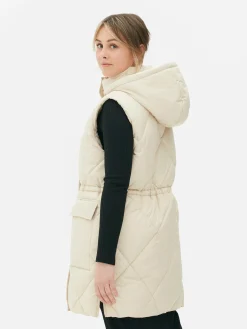 Chaleco Acolchado Largo Con Capucha