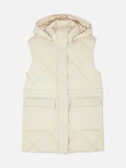 Chaleco Acolchado Largo Con Capucha
