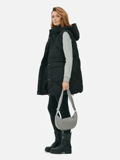 Chaleco Acolchado Largo Con Capucha