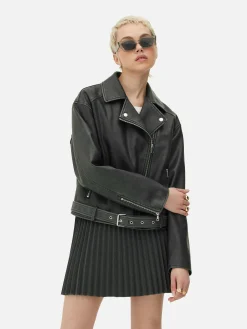 Chaqueta Motera De Piel Sintética Efecto Desgastado