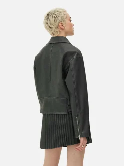 Chaqueta Motera De Piel Sintética Efecto Desgastado