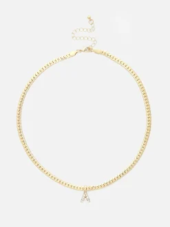 Collar De Cadena De Serpiente Con Inicial De Strass