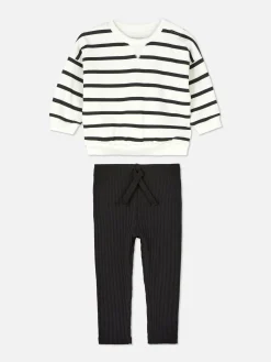 Conjunto De Sudadera A Rayas Y Leggings De Canalé