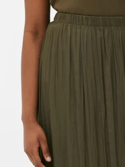 Falda Midi Plisada De Satén