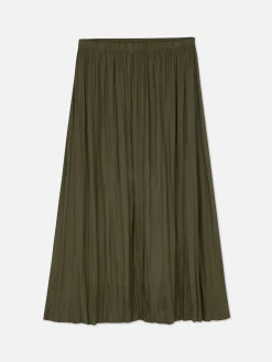 Falda Midi Plisada De Satén