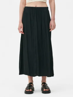 Falda Midi Plisada De Satén