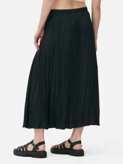 Falda Midi Plisada De Satén