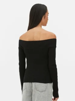 Jersey Acanalado Con Escote Barco