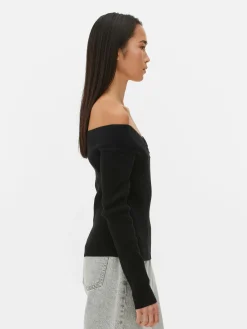 Jersey Acanalado Con Escote Barco