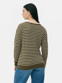 Jersey De Punto Fino A Rayas Con Cuello Barco