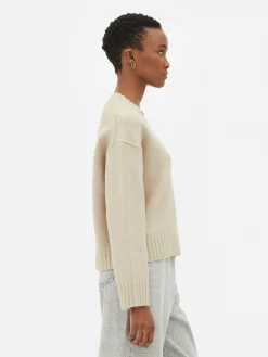 Jersey De Punto Grueso Con Cuello De Pico