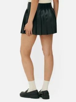 Minifalda Plisada De Piel Sintética