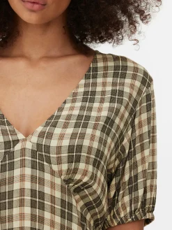 Minivestido De Cuello De Pico A Cuadros