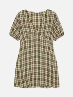 Minivestido De Cuello De Pico A Cuadros