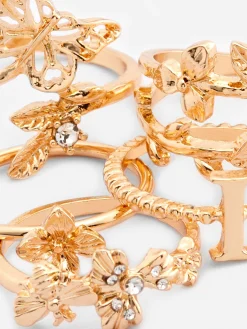 Pack De 5 Anillos Con Flores E Inicial