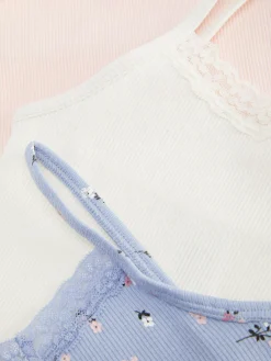 Pack De 3 Camisetas De Tirantes Con Canalé Y Encaje