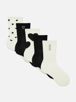Pack De 5 Pares De Calcetines Altos Con Corazones