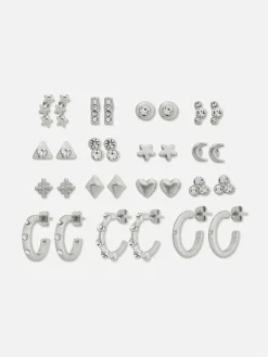 Pack De 15 Pares De Pendientes De Aro Y Botón