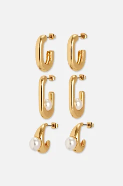 Pack De 3 Pendientes De Aro Con Perlas Sintéticas