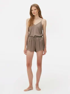 Pantalones Cortos De Pijama En Satén Con Lazo